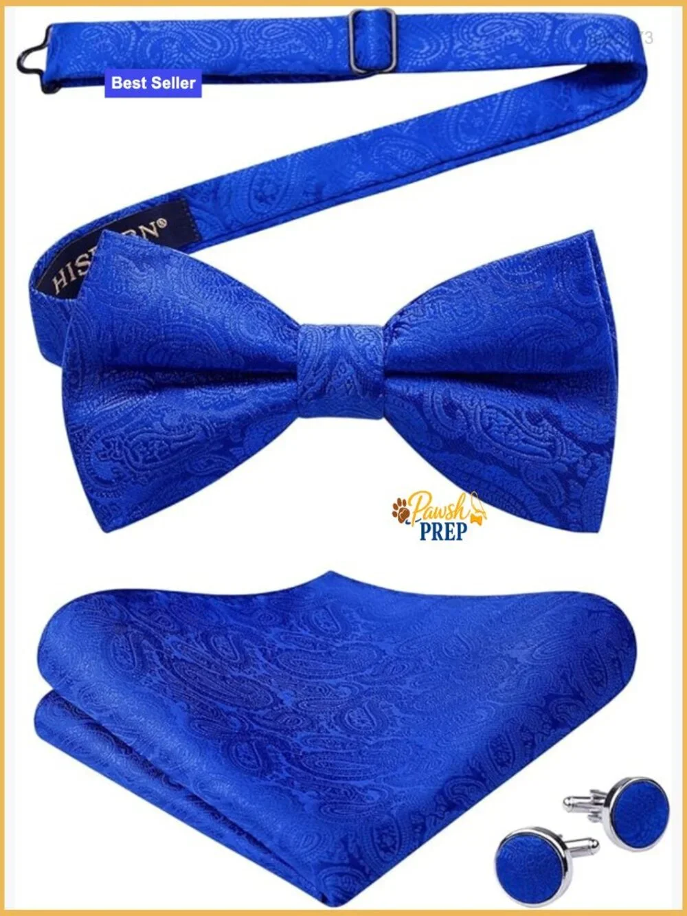 Pre-Tied Bow Tie Set with Pocket Square and Cufflinks, Adjustable